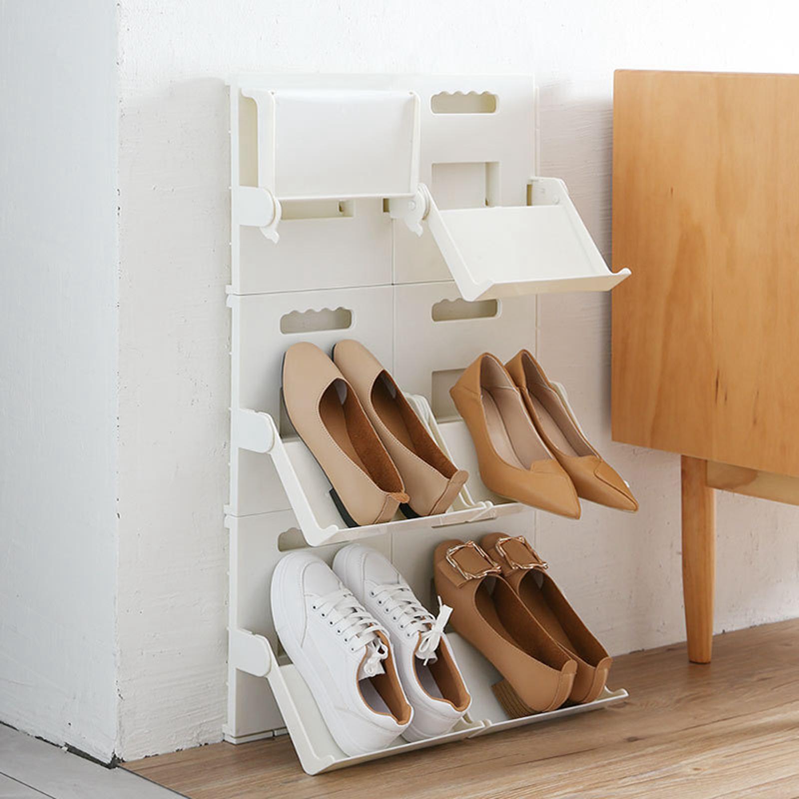 Shoe Storage Rack Shoe Organizer Wall Mount, Stackable Hanger Punch Free Narrow Shoe Shelf Folding Shoe Rack for Garage Door Bathroom Hallway