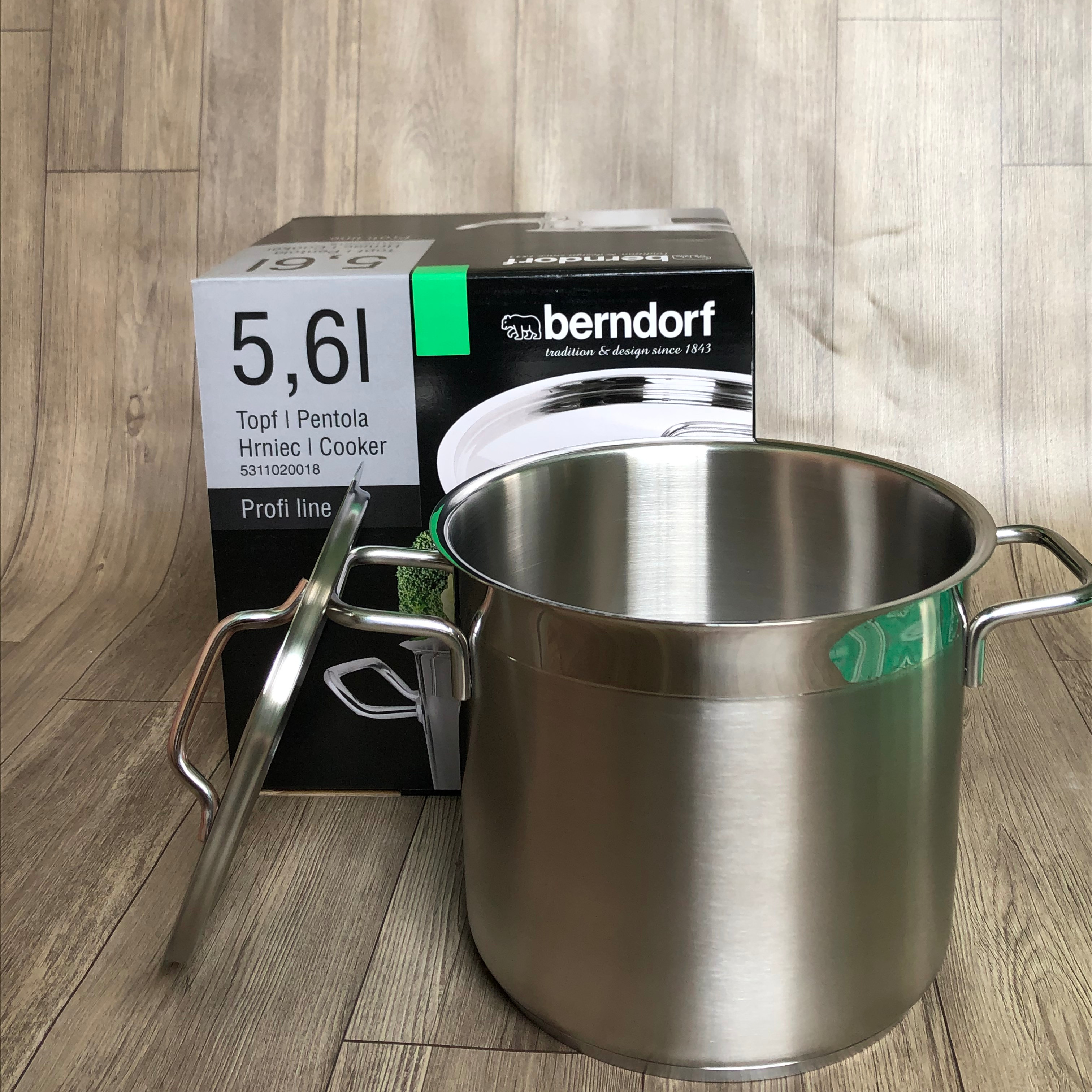 Soong Nồi Inox Cao Cấp Đáy 3 Lớp Thân Cao 2 Lớp Nắp Inox  20x18cm Dung Tích 5.6L Berndorf Sandrik - Stainless Steel Pot with Lid