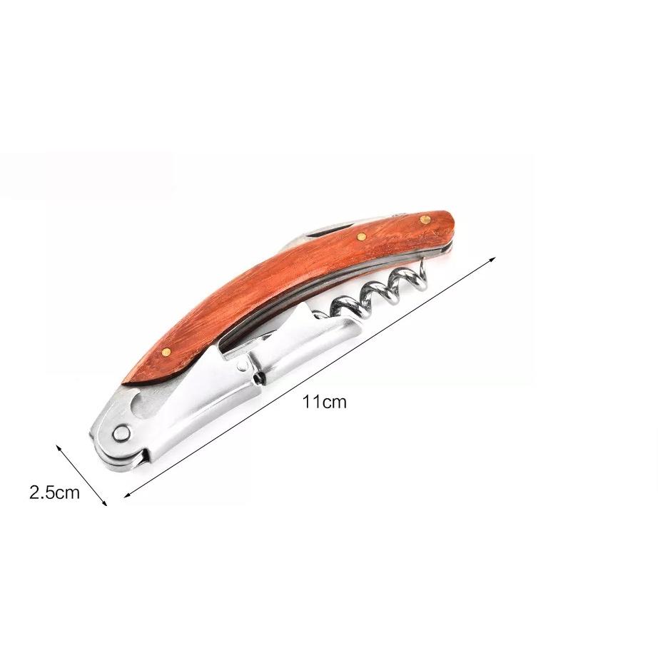 Dụng cụ mở rượu vang, khui rượu vang, khui bia cán bằng gỗ