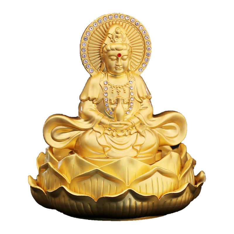 Tượng Phật Quan Âm bằng hợp kim mạ vàng ngồi đài sen để xe ô tô C12 (Tượng 2 mặt)
