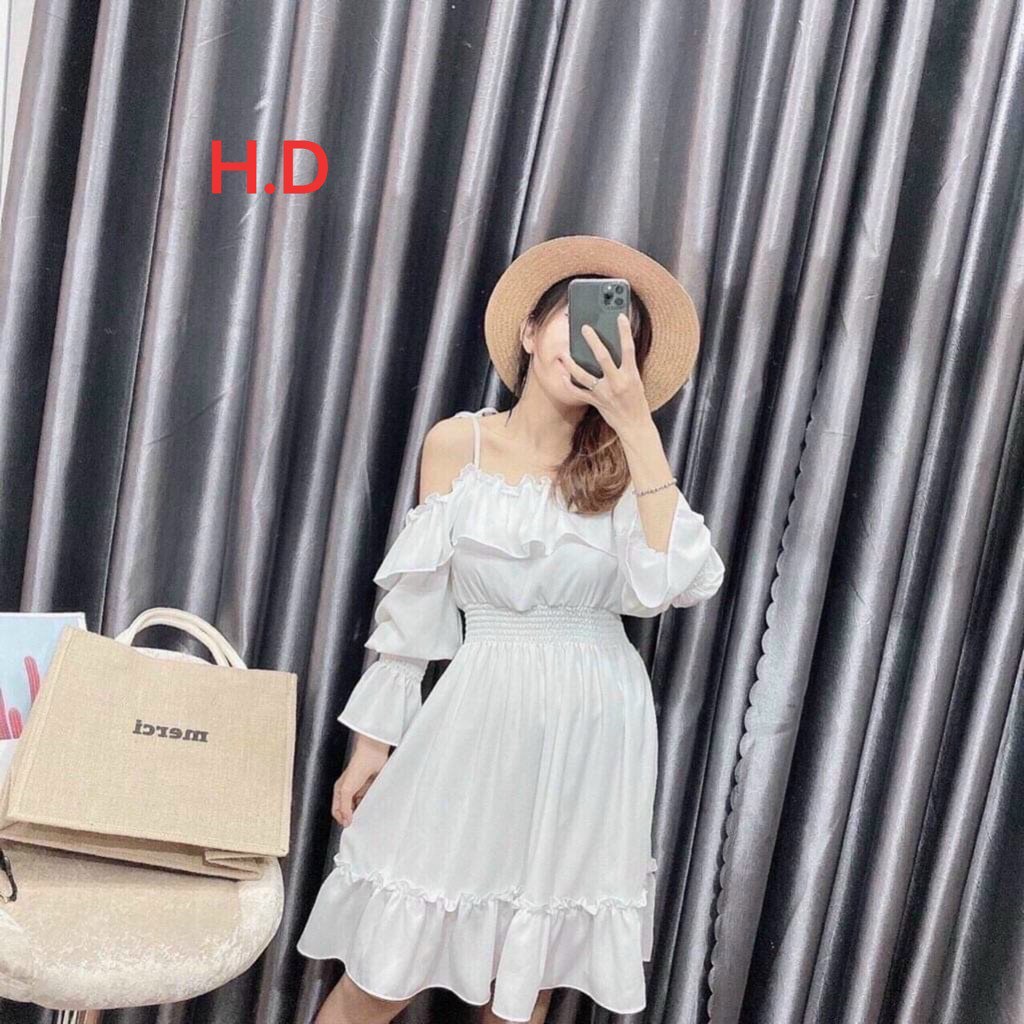 Váy tiểu thư trễ vai tay chun nhẹ nhàng nữ tính