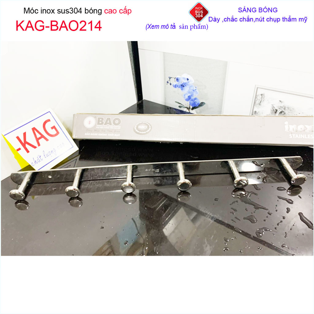 Móc 6 Inox KAG-BAO214, móc áo phòng tắm SUS304 dập sáng bóng sang trọng thiết kế tuyệt đẹp siêu bền