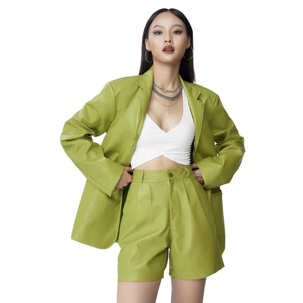 Set áo blazer da và quần shorts da màu xanh Tartan-HOLLIS BLAZER /HOLLIS PANTS
