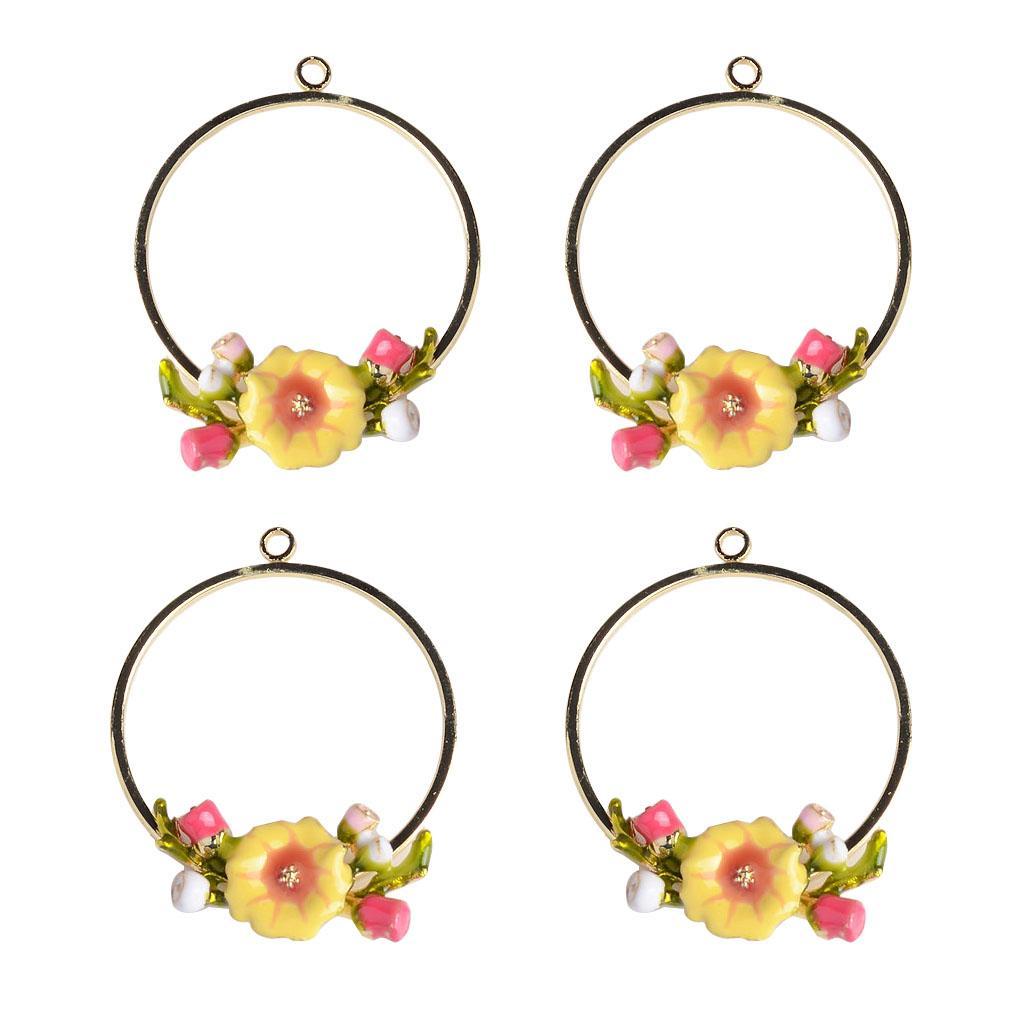 4 Pcs Gold Alloy Enamel Flower Charms Pendants DIY Jewelry Making Findings