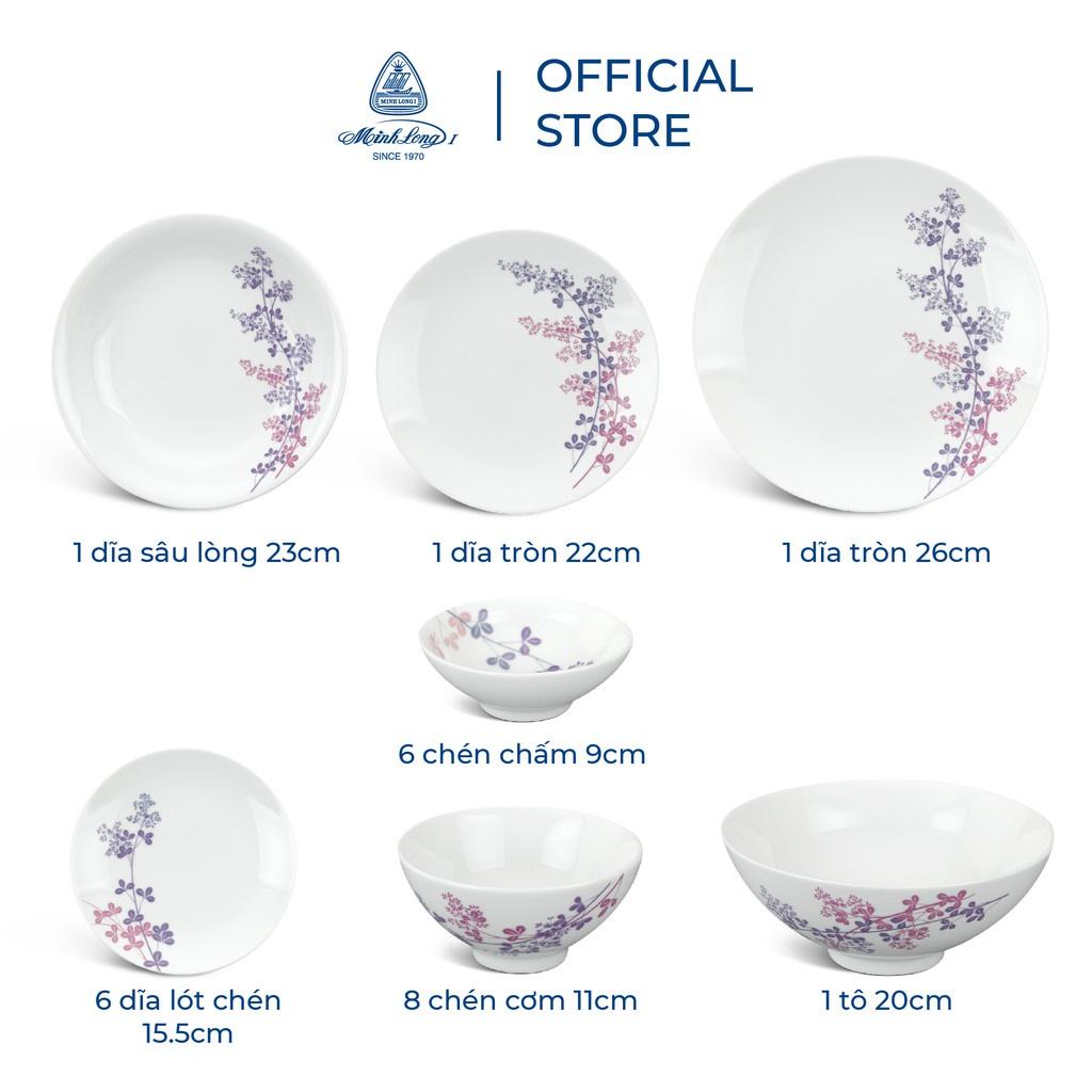 Bộ chén dĩa sứ Minh Long 24 sản phẩm - daisy - cỏ Tím