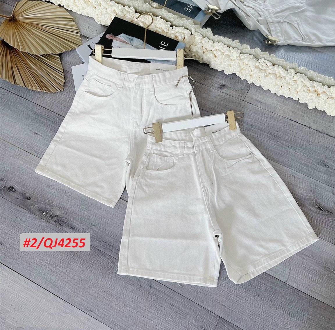 Quần ngố jeans trắng lưng cao Bigsize vải VNXK QJ4255