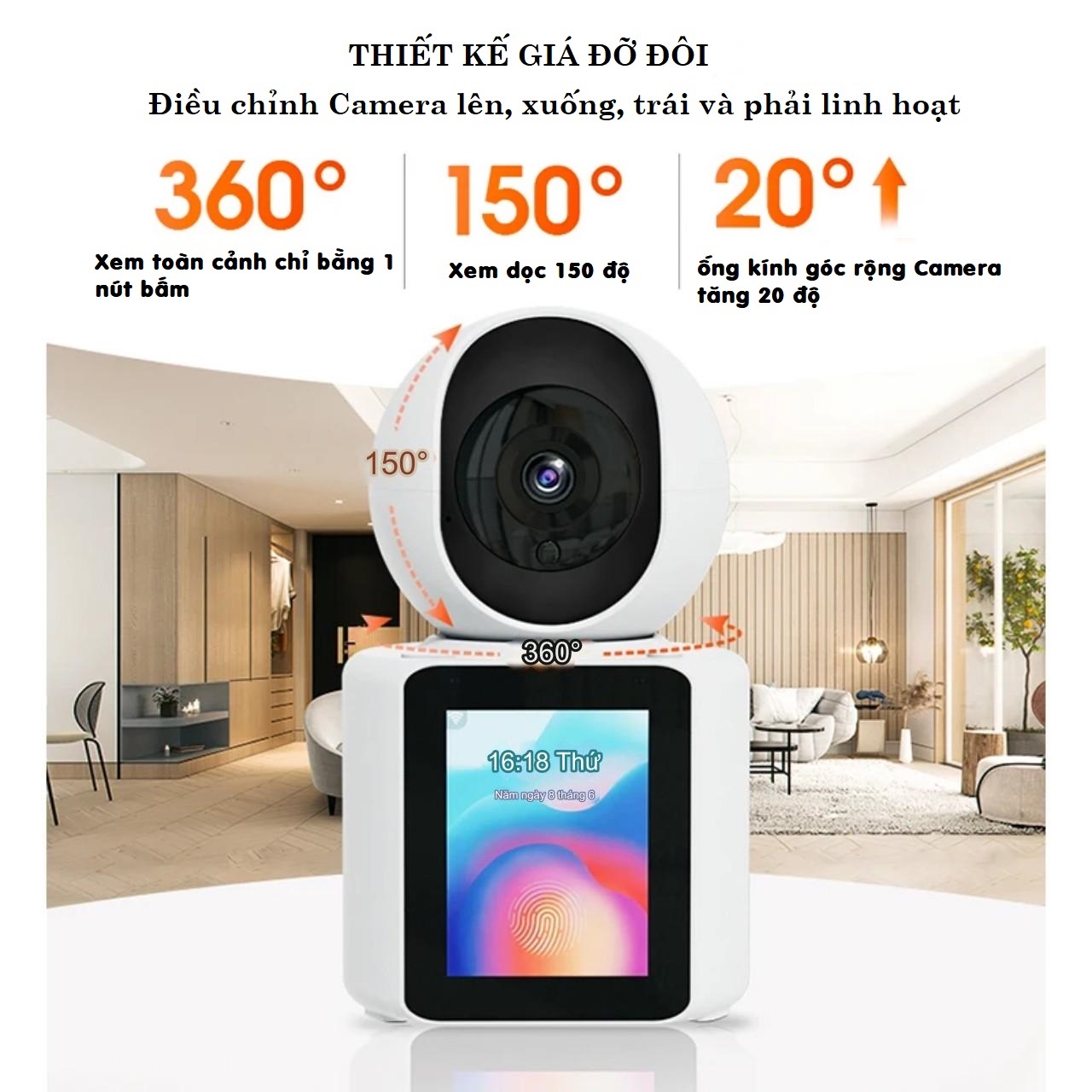 Camera Wifi Thông Minh Giám Sát Tích Hợp Màn Hình IPS 2.8 Inch - Gọi Video 2 Chiều Trực Tiếp - Siêu Nét Full HD 2K Công Nghệ Al Xoay 360 Độ - Hàng Chính Hãng