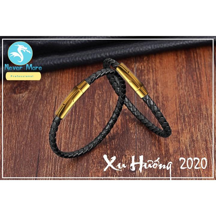 Vòng tay da xịn khóa titan mạ vàng siêu đẹp, siêu sang - nhiều size - chọn size theo yêu cầu