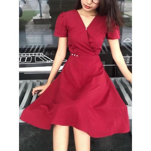 Đầm xòe - đầm xòe dự tiệc đính ngọc chiết ly eo