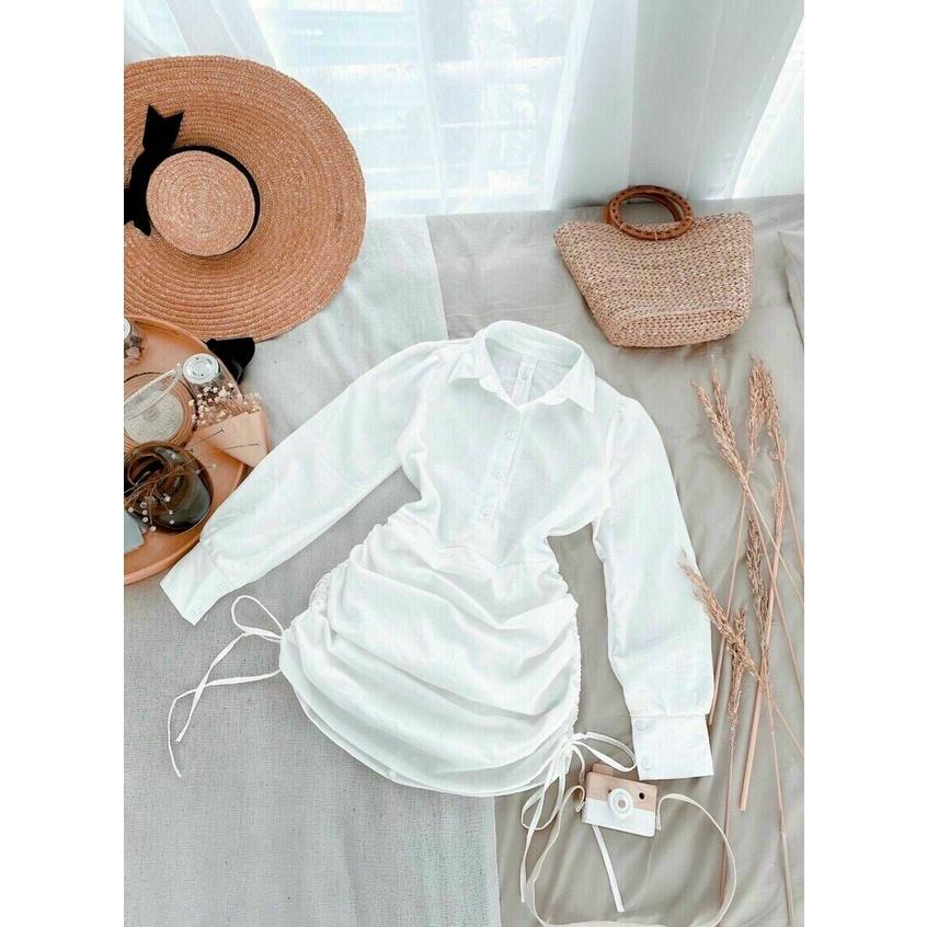 ĐẦM NHÚN CỔ SƠ MI CÀI NÚT THẬT 2 MÀU Y HÌNH