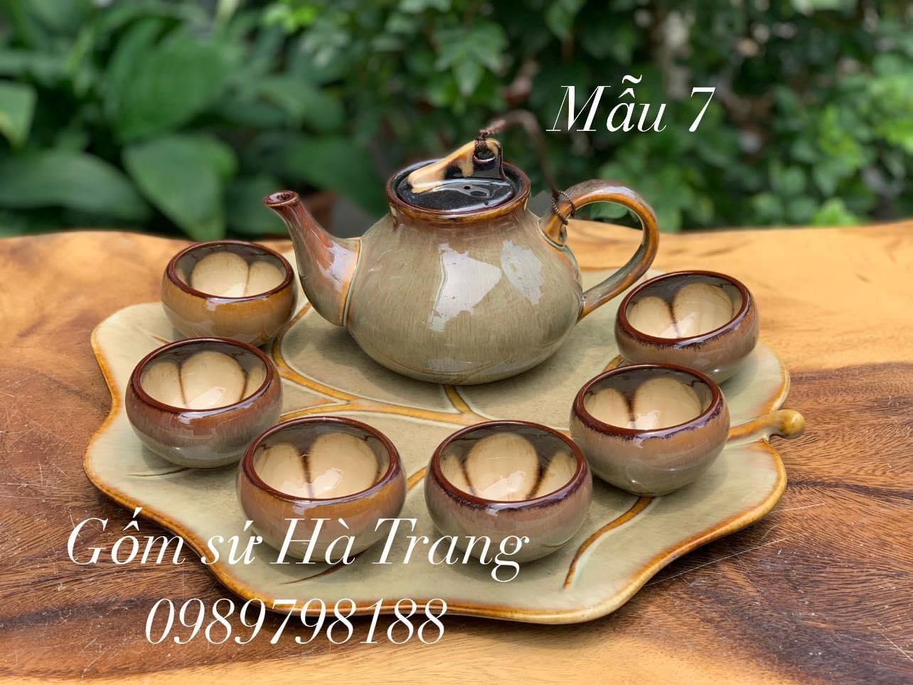 Bộ trà bộ ấm chén gốm sứ Bát Tràng cao cấp men hoả biến dung tích 400ml kèm khay sứ