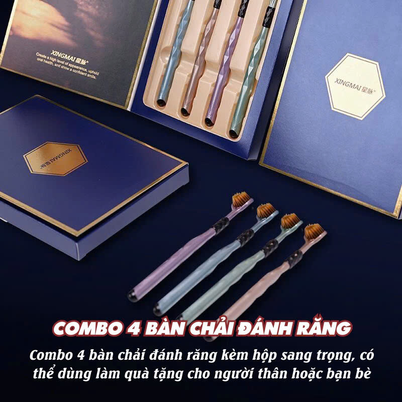 COMBO 4 Bàn Chải Đánh Răng 3 Mặt, Bàn Chải Đánh Răng Đa Chiều Làm Sạch Đồng Thời Cả 3 Bề Mặt Của Răng, Lông Mềm Mượt