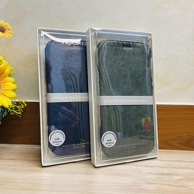 Case bao da chống sốc cho iPhone 14 Pro (6.1 inch) hiệu Nuoku Elegant and Royal chất liệu da PU cao cấp, có ngăn đựng thẻ, nắp gập kiêm giá đỡ điện thoại