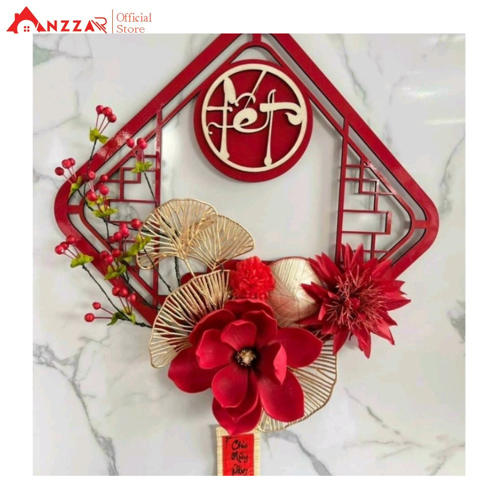 Vòng hoa đào đông Anzzar treo cửa, treo tường trang trí nhà cửa, cửa hàng, vòng nguyệt quế decor Giáng Sinh, lễ hội đón Tết tài lộc phú quý VH-01