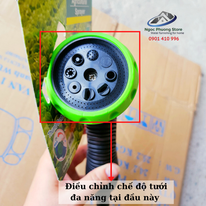 Vòi tưới cây đa năng 8 kiểu tưới, thân kim loại bọc nhựa ABS AQUAMATE ĐÀI LOAN - Mã W9602