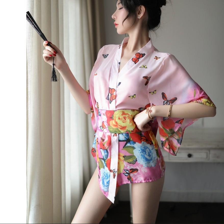 Áo choàng kimono xuyên thấu đồ ngủ gợi cảm phối ren sang trọng