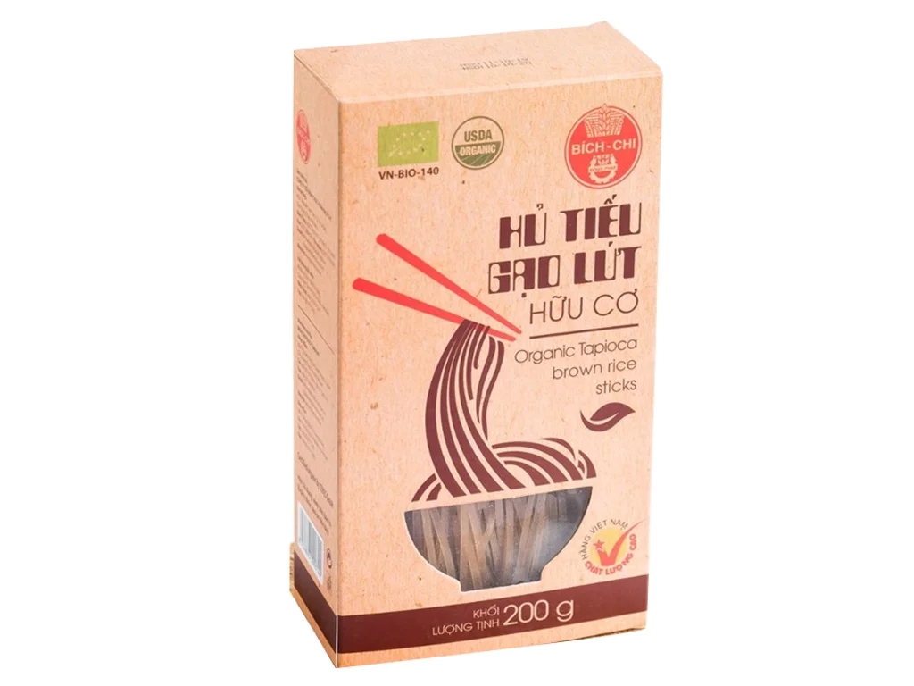 Hủ tiếu gạo lứt hữu cơ Bích Chi eat clean hộp 200g