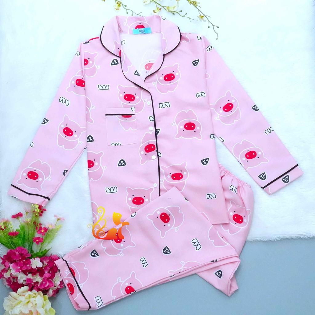 Đồ Bộ Mặc Nhà &quot;Heo mũi đỏ&quot; Pijama Kate Thái Tay Dài - Dưới 60kg