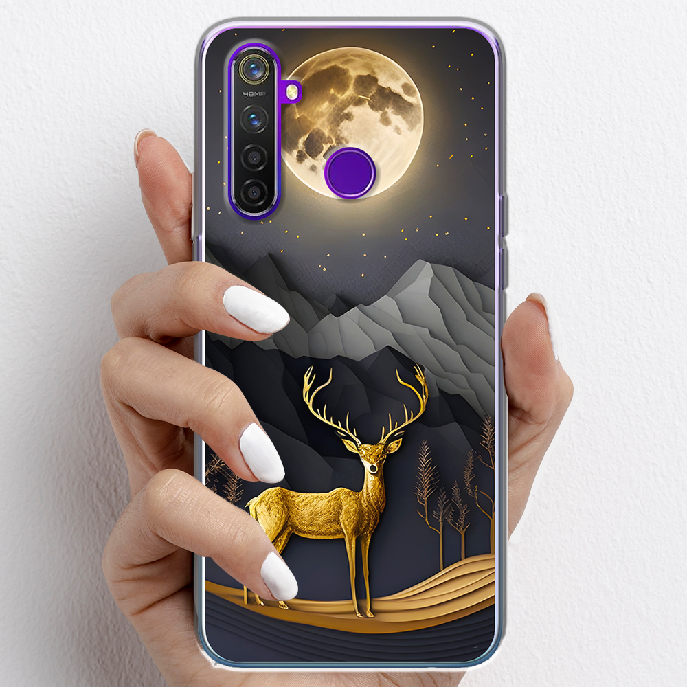 Ốp lưng cho Realme 5, Realme 5s, Realme 5i nhựa TPU mẫu Nai vàng và mặt trăng