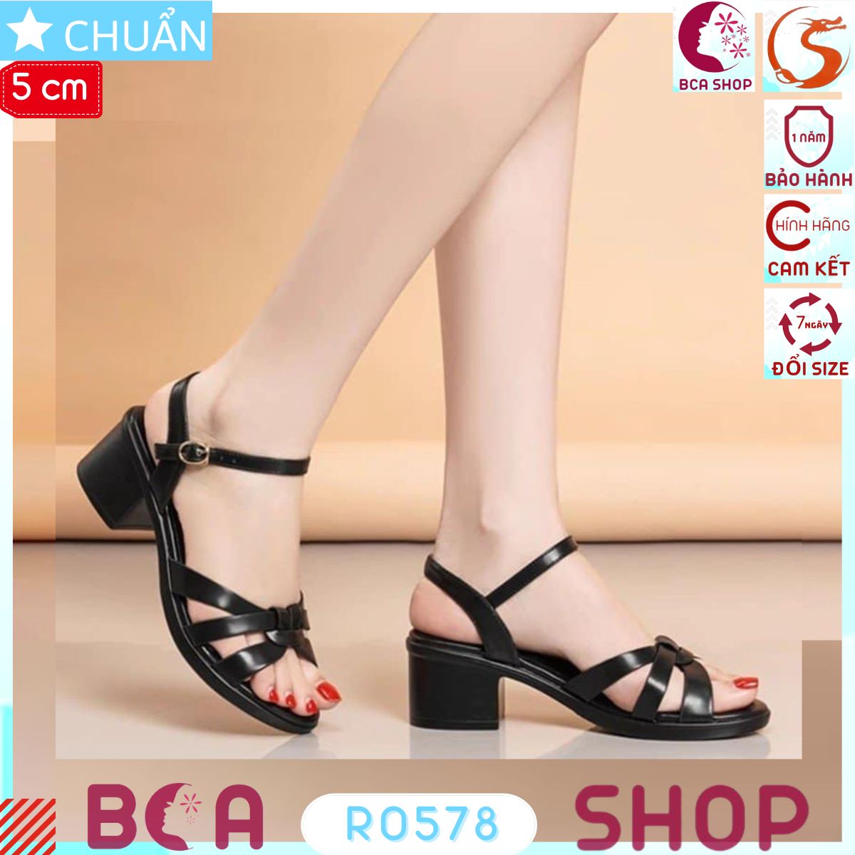 Sandal gót vuông hở mũi nữ 5p RO578 ROSATA tại BCASHOP màu đen, độc đáo bởi nút thắt vặn thừng ở giữa quai ngang trước