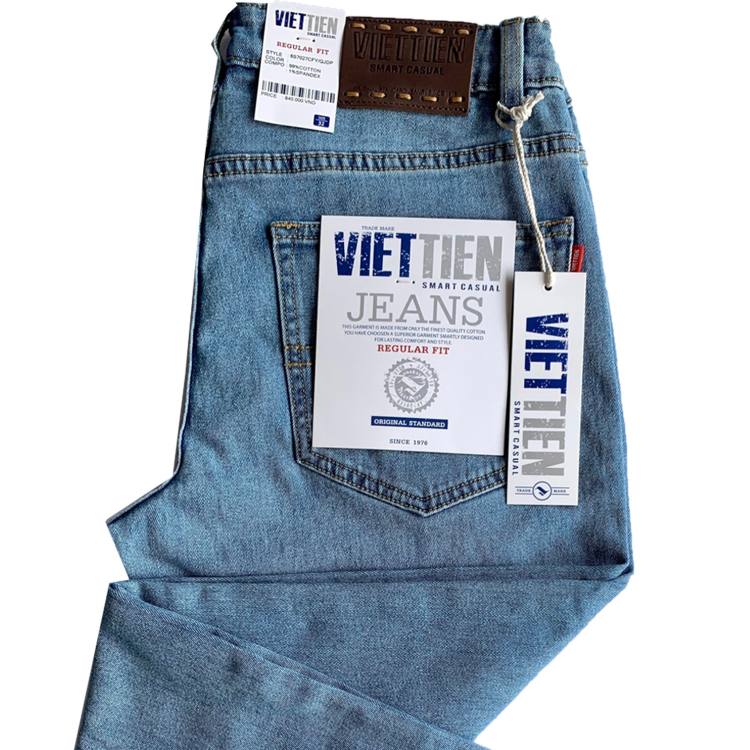 Viettien - Quần Jeans nam dài Regular fit Màu Xanh 6S7027