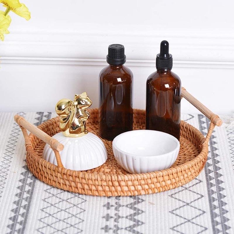 Khay mây guột tròn có tay cầm, khay mây đựng đồ ăn tiện lợi, khay decor siêu hot, khay mây chuyên dụng | Cappiano Home