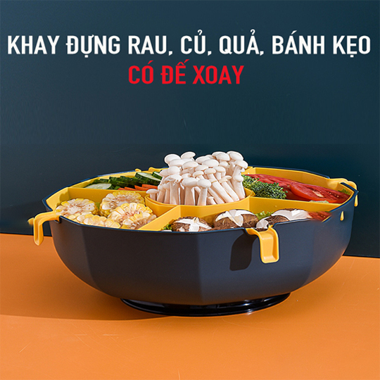 Rổ Xoay 5 Ngăn Đựng Rau Củ Quả Tiện Lợi Đẹp Mắt, Hiện Đại Khay Đựng Rau, Củ, Quả, Đồ Nhúng Lẩu Xoay 360 Đa Năng 5 Ngăn - Giao Màu Ngẫu Nhiên 