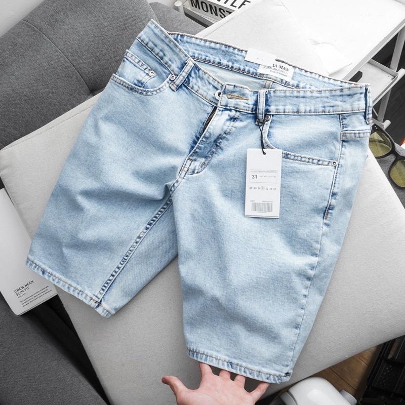 Quần short nam xanh trơn slimfit chất jean co giãn hàng vnxk cao cấp