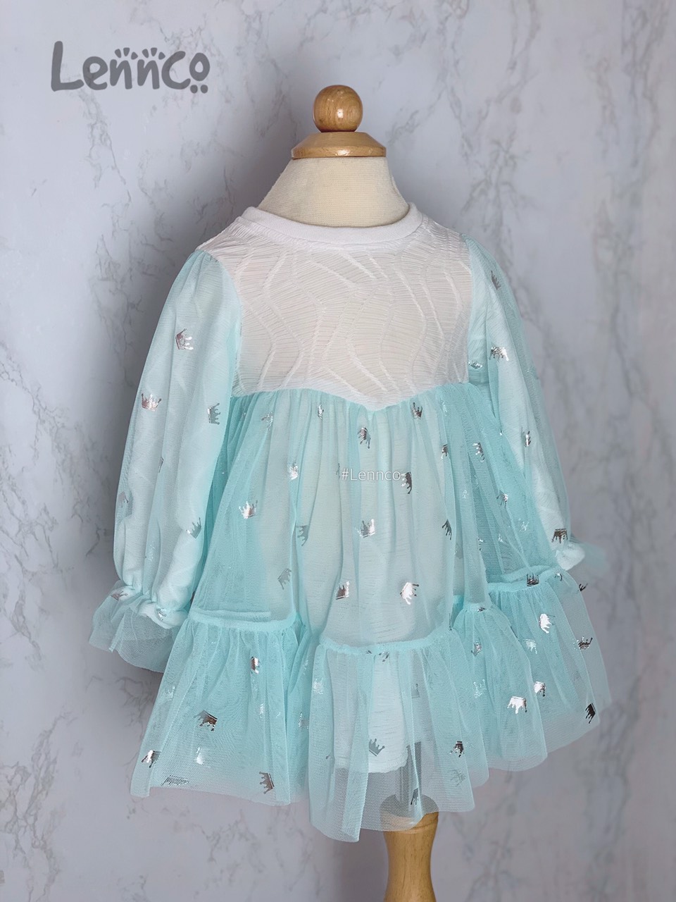 Váy Lennco tutu xanh vương miện