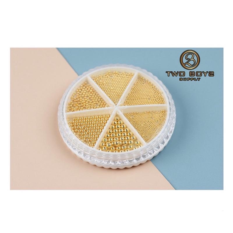 Bi khay tròn mix size - phụ kiện nail  Set Bi Trang Trí Móng Kim Loại Khay Tròn 6 ngăn Mix Size