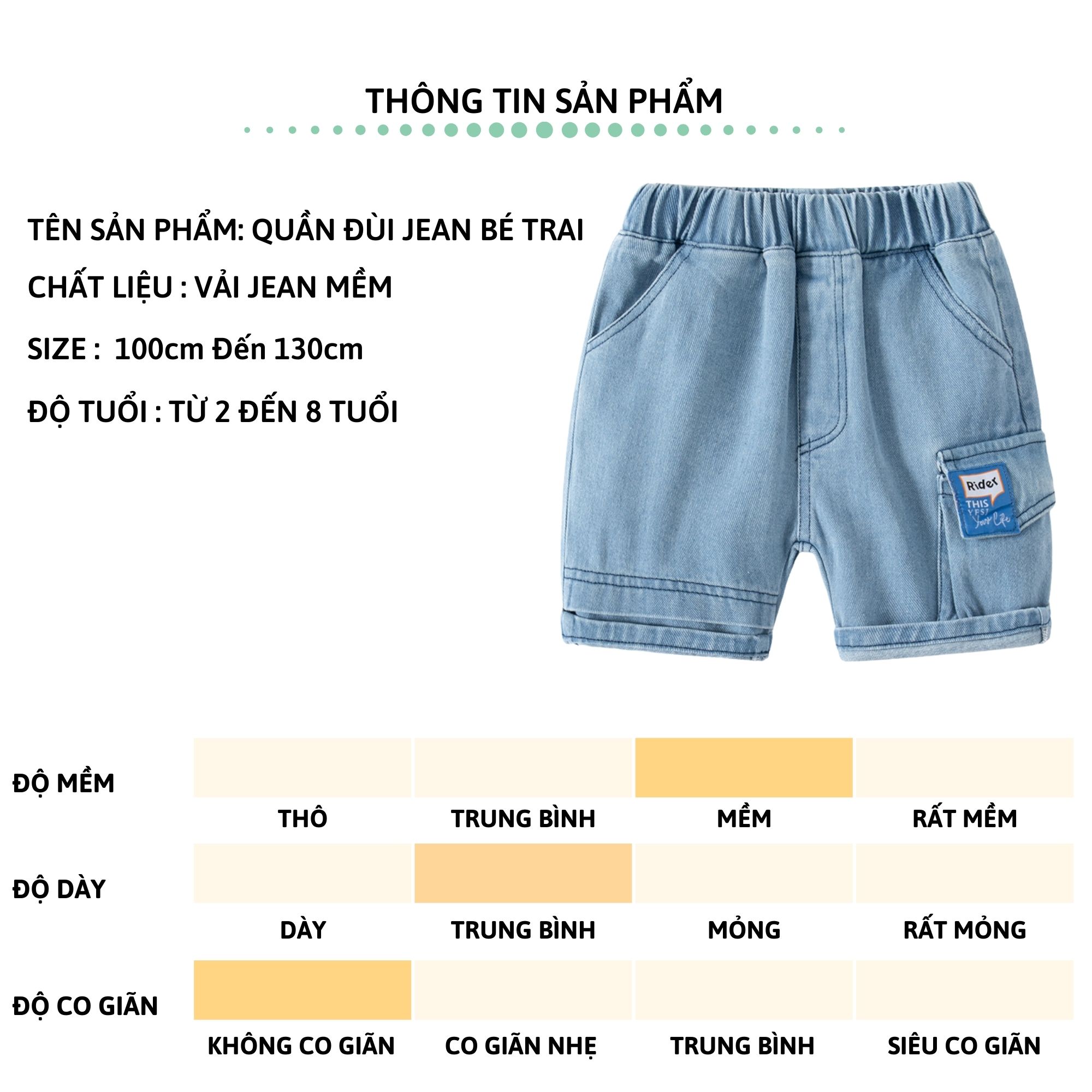 Quần short jean bé trai 27Kids WELLKIDS Quần đùi bò mềm lưng chun nam cho trẻ từ 2-8 tuổi BSJE1