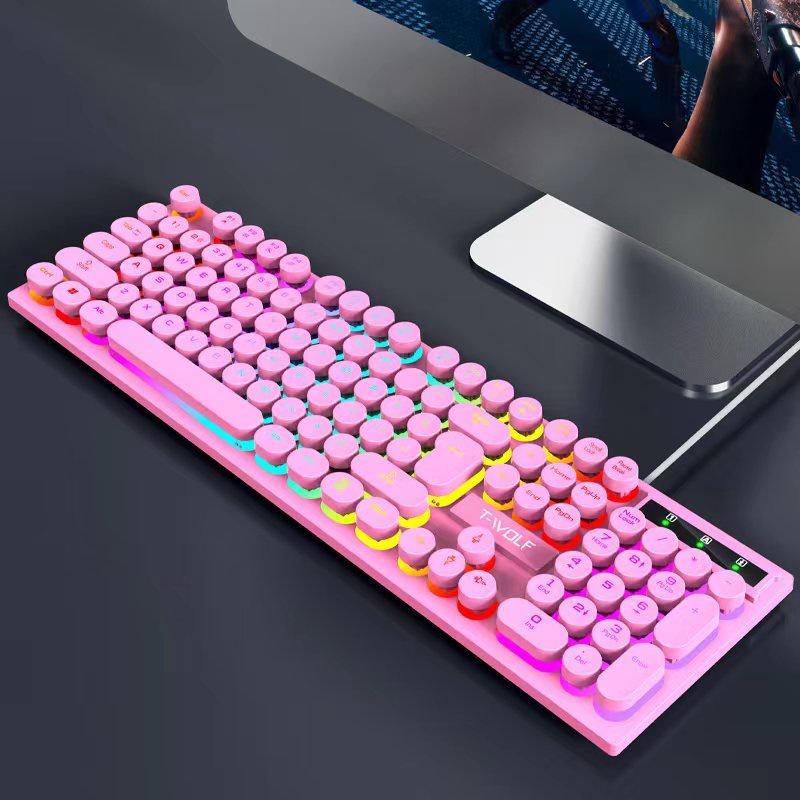 KEYBOARD T-Wolf T80 Giả Cơ Bàn Phím tròn Usb Led ( 3 màu đen- trắng - hồng )