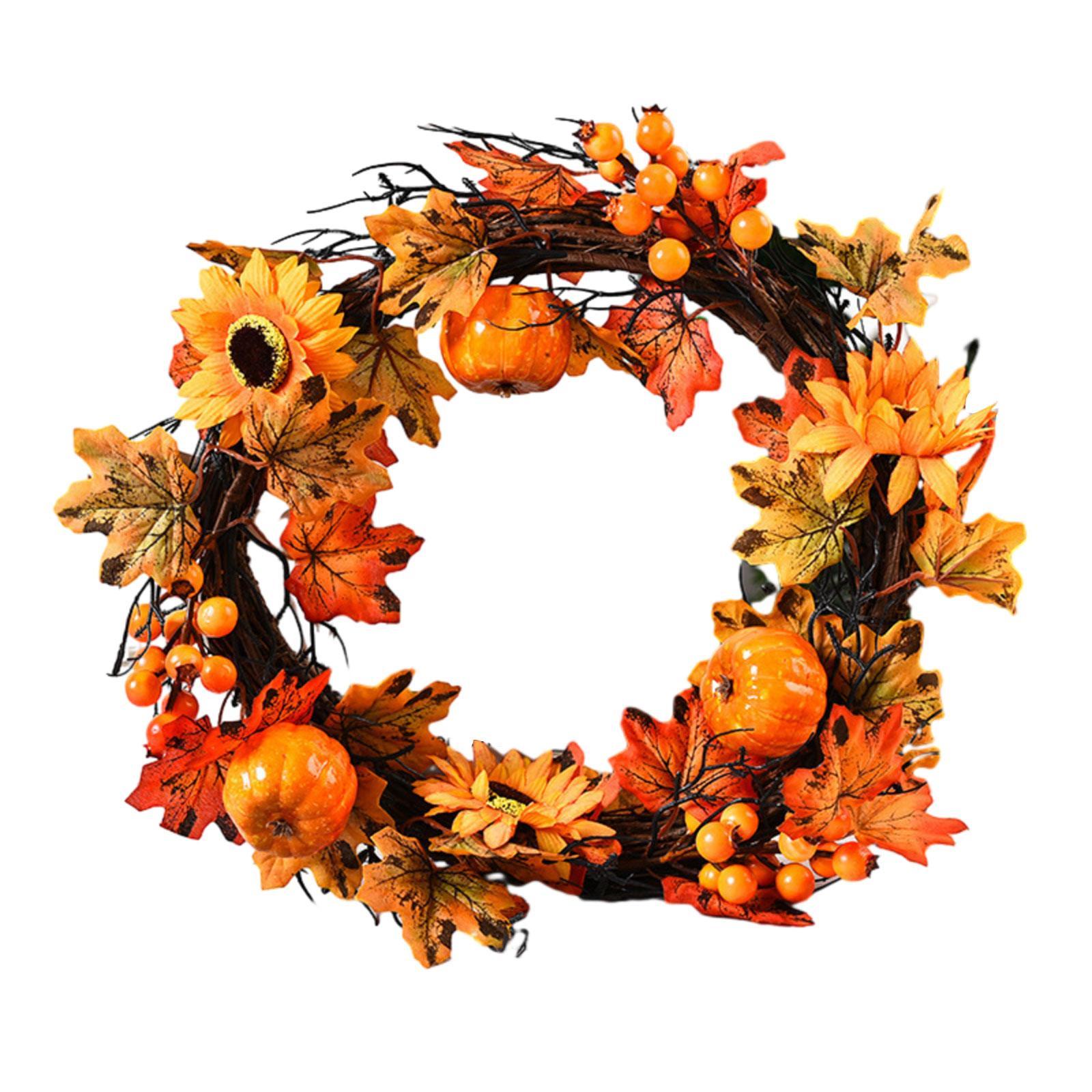 Fall Wreath for Front Door Porch Autumn Wreath Artificial Wreath Maple Leaves Wreath Harvest Wreath for Wall Farmhouse Decor