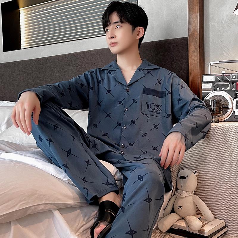 Hình ảnh 3628 - Bộ Pijama nam dài tay cao cấp họa tiết lạ độc đáo, màu xanh sẫm mặc tôn da, size L-3XL