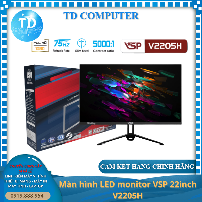 Màn hình máy tính 22inch VSP V2205H [ĐEN] (21.45&quot; VA FHD 75Hz, HDMI+VGA+Audio 3.5) - Hàng chính hãng TECH VISION phân phối