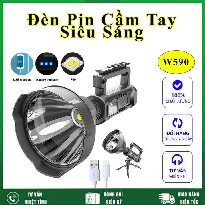 Đèn Pin Cầm Tay Siêu Sáng Chiếu Xa 1000m Chống Thấm Nước Có Chân Đế W591 Kiểu Dáng QUÂN ĐỘI