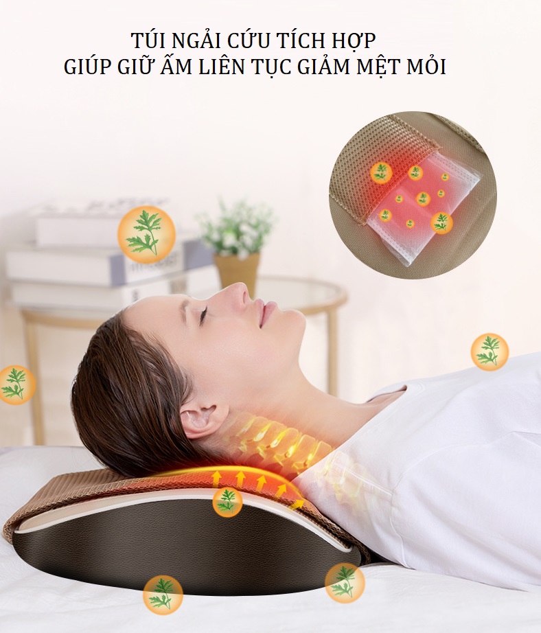 Gối massage lưng , cổ, vai, gáy hồng ngoại cao cấp