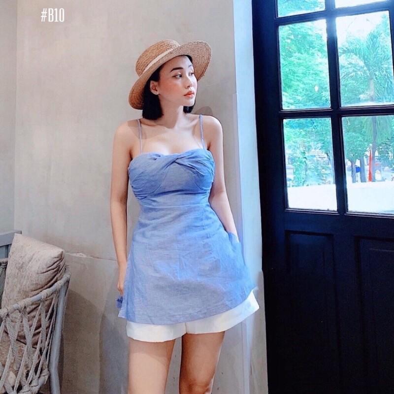 Áo 2 dây chất linen xước xẻ lai có 3 màu có size