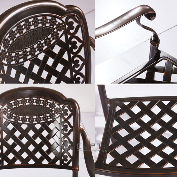 Ghế cafe nhựa đúc caro chéo màu đồng CC2015-A Nội thất Capta Ghế ăn ngoài trời nhựa đúc màu đồng xếp chồng có tay tựa