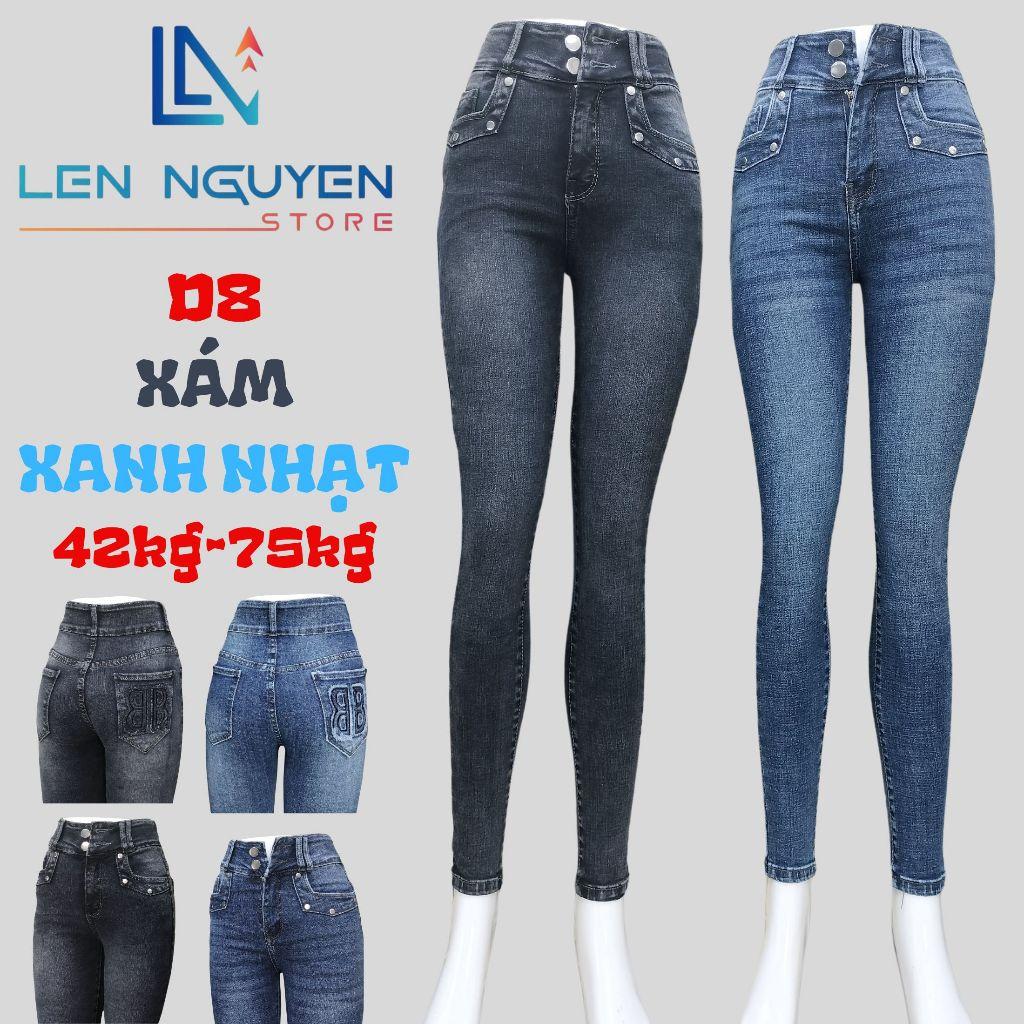 D8_Quần jean nữ, dài, lưng cao, quần bò nữ dáng ôm, quần rin nữ có big size, cho 42kg đến 75kg,LEN NGUYEN STORE - Xanh Nhạt
