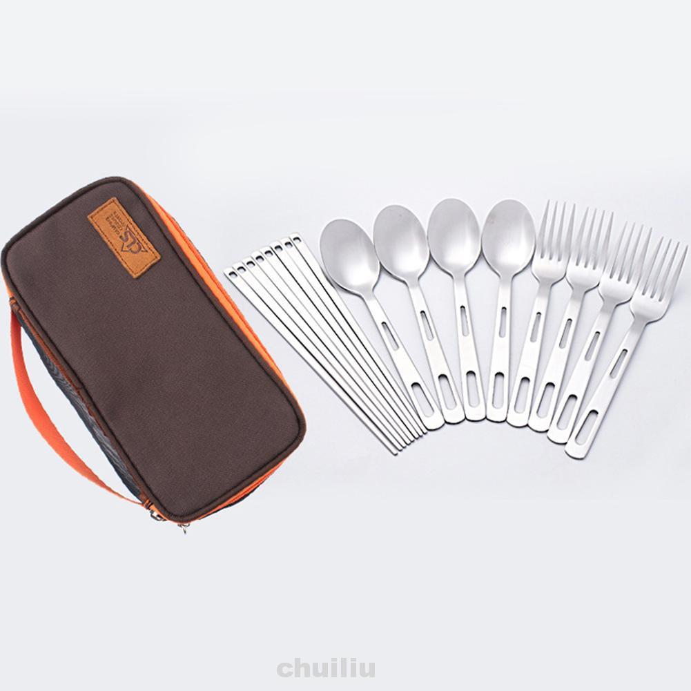Bộ 13 Dụng Cụ Ăn Uống Bằng Thép Không Gỉ Kèm Túi Đựng Tiện Dụng Mang Theo Du Lịch Cắm Trại