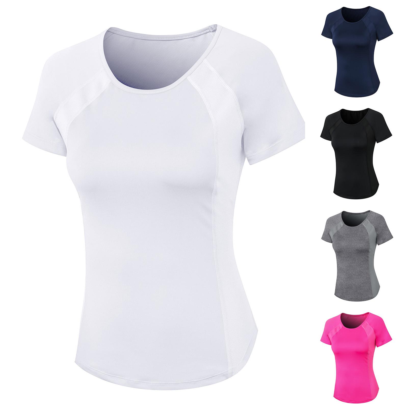 Áo thun tập thể dục dành cho nữ, nhanh khô, thoáng, thấm hút mồ hôi, dễ co giãn, thiết kế cổ cữ O thời trang