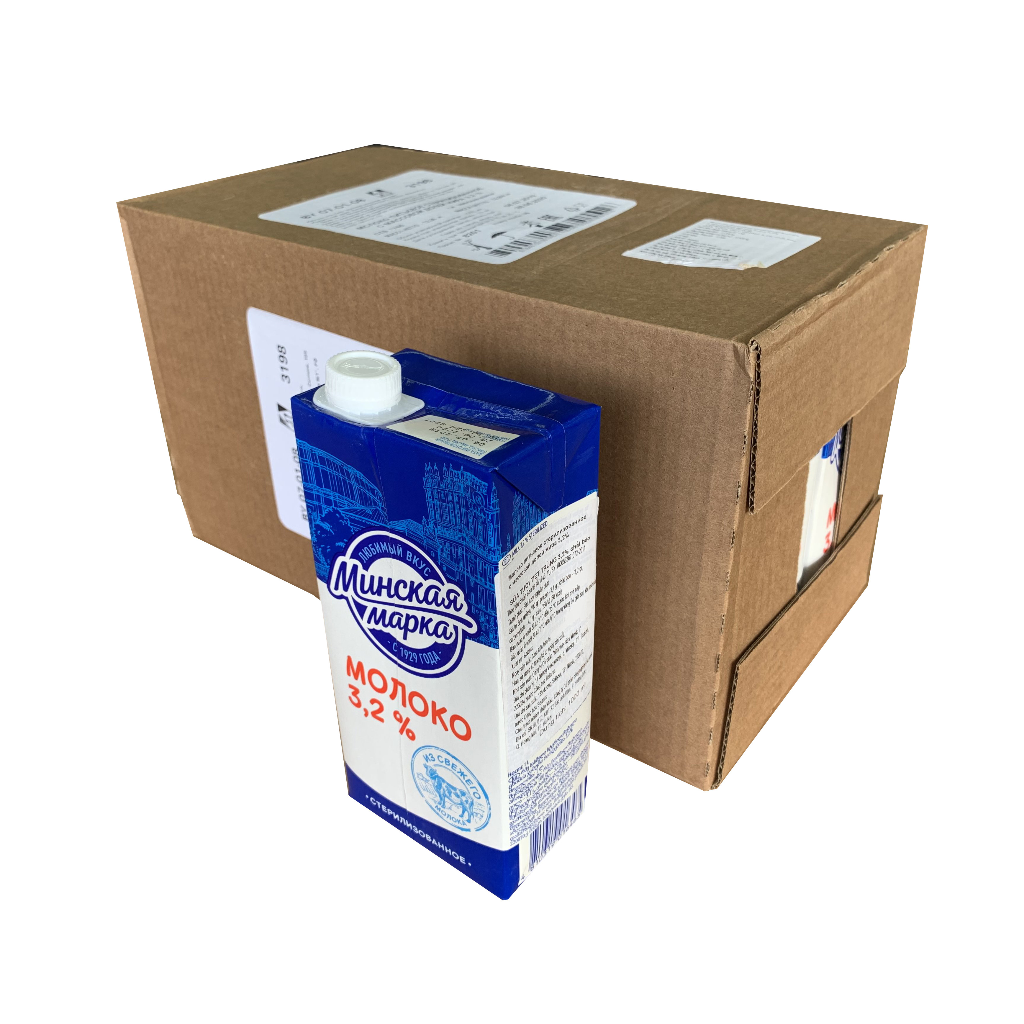 1 thùng sữa tươi tiệt trùng Nguyên kem Minskaya (Minka) (3,2% chất béo) 12 hộp 1000ml