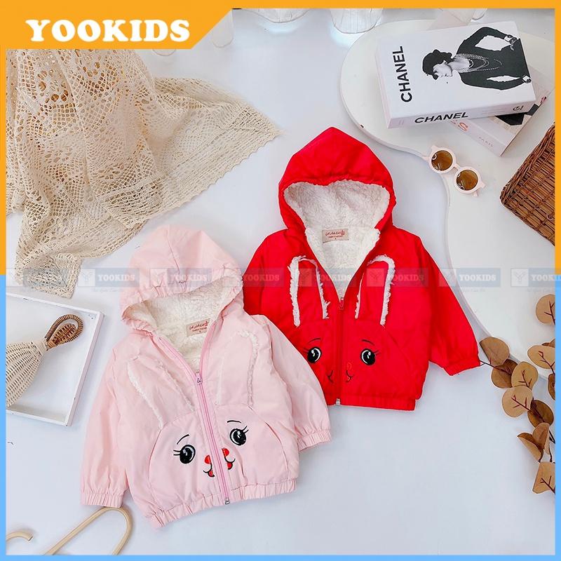 Áo khoác cho bé YOOKIDS tai thỏ 2 lớp lót lông cừu , Áo khoác bé gái bé trai size 1 2 3 4 5 tuổi