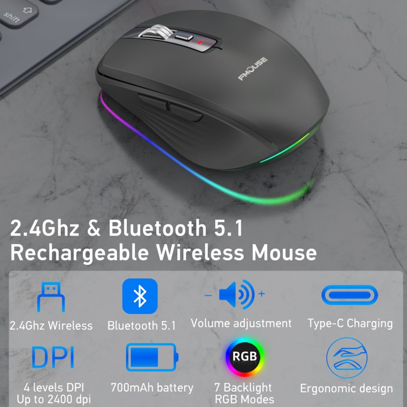 Chuột Led Không Dây M303 Đa kết nối Bluetooth 5.0 + Usb 2.4G Pin sạc TypeC chống ồn nhỏ gọn
