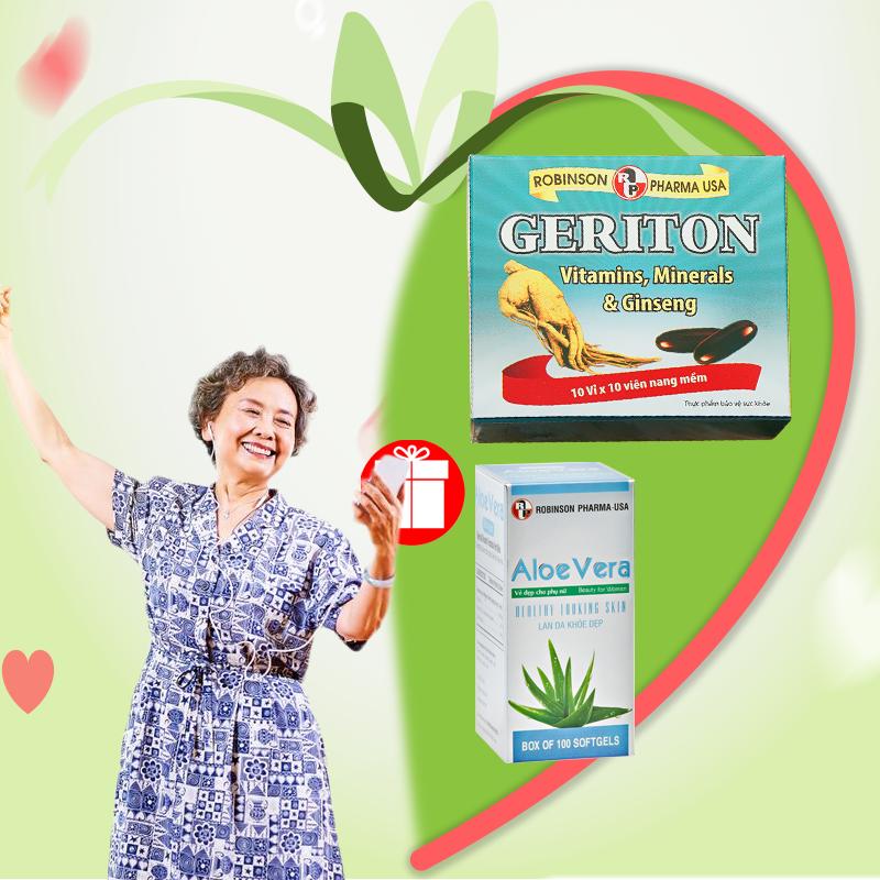 Combo Thực phẩm bảo vệ sức khỏe- GERITON + 1 hộp đẹp da, ALOE VERA