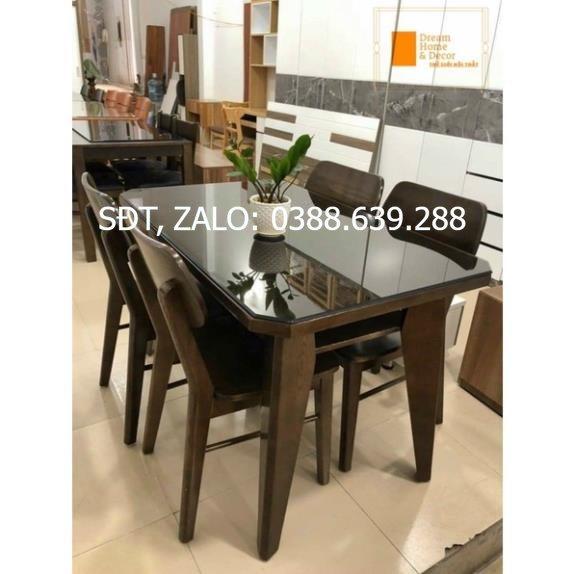 Bàn ghế ăn sồi chân chéo 1m2