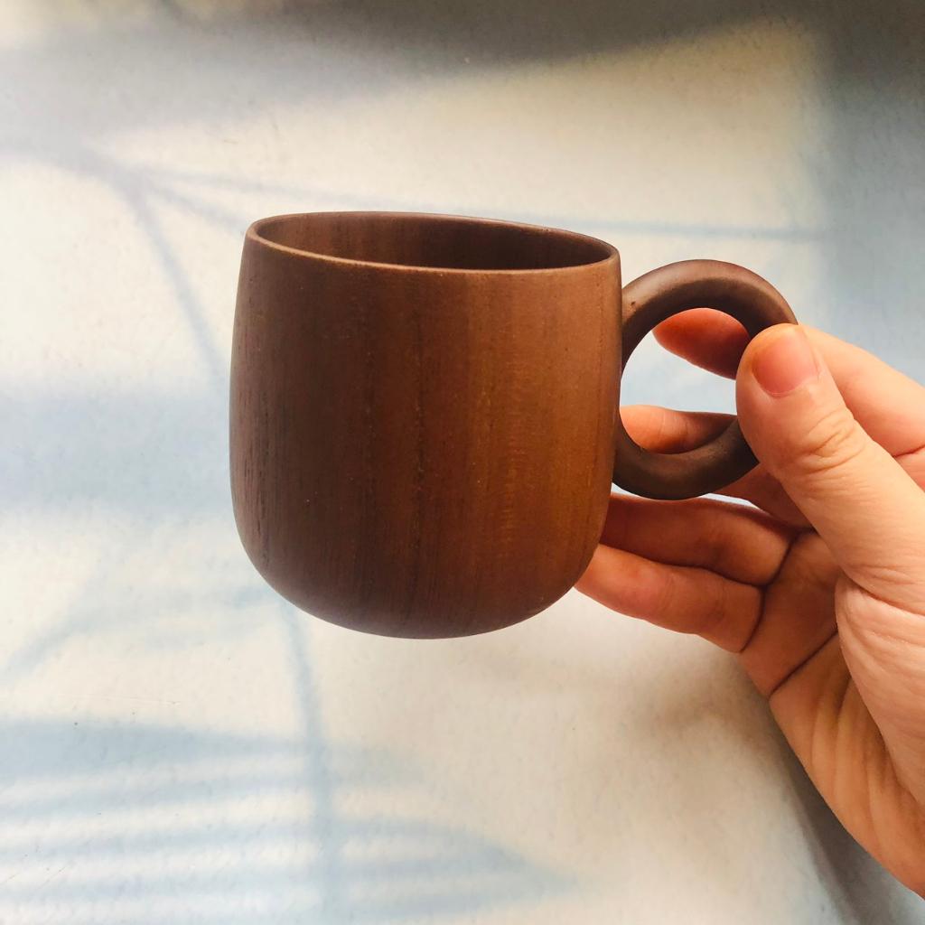 Cốc Gỗ Keo Nâu Đen 7x7 cm, Có Quai Tay Cầm, Cốc Uống Trà, Cà Phê, Phong Cách Vintage, Chụp Ảnh Trang Trí Xinh Xắn