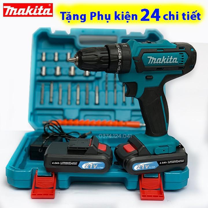 Máy Khoan Bê Tông MAKITA 21V - TẶNG Kèm 24 Chi Tiết - 100% Lõi Đồng - Pin Chuẩn 5 CELL - Made in MALAYSIA