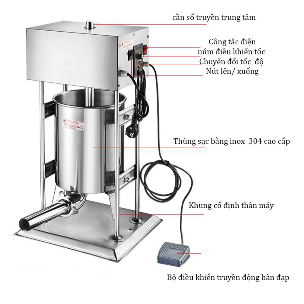 Máy Đùn Xúc Xích Chạy Điện ABG ETV-10L, Dung Tích 10 Lít Máy Tự Động, Đùn Lạc Xưởng, Tiết Kiệm Thời Gian, Ứng Dụng Mọi Gia Đình - Hàng Chính Hãng.